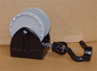 Lego Duplo Drum Reel Holder 2 x 2 with Light Gray Duplo Winch Drum Wide with Pearl Dark Gray Thick String and Black Thin Hook Rotating with Stud Holder (4654 / 4653c02)