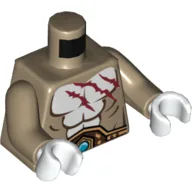 Torso Bare Chest, Red Scars and Gold Belt Print, Dark Tan Arms, White Hands / Dark Tan