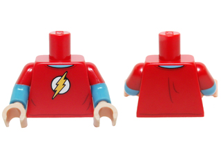 Lego Torso Red T-Shirt with Yellow Lightning Bolt Pattern / Medium Blue Arms with Molded Red Short Sleeves Pattern / Light Nougat Hands