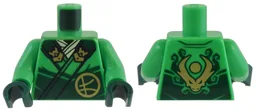 Torso Robe Dark Green Straps, Gold Buckles, Ninjago Logogram Letter L and Dragon Head and Orb on Back Pattern / Bright Green Arms / Dark Green Hands