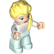 Duplo Figure with Hair with Braid over Left Shoulder, Light Aqua Legs, Icicles on Chest Print (Elsa) / White