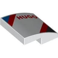 Brick Curved 2 x 2 x 2/3 with Red 'HUGO', Blue/Red/Black Stripes Print / White