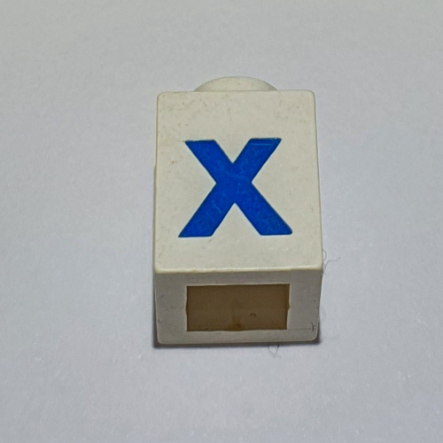 Lego Brick 1 x 1 with Blue 'X' Print (Bold Font) / White