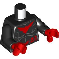 Lego Torso Bodysuit, Red Batwoman Symbol, Utility Belt print, Black Arms, Red Hands / Black