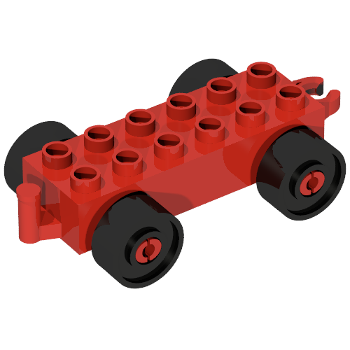 Lego Duplo Car Base, 2 x 6 with Black Wheels and Open Hitch End / Red