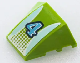 Wedge 4 x 3 Triple Curved No Studs with Medium Azure and Dark Blue Number 4, Light Aqua Stripes and White Dots Pattern (Sticker) - Set 41433