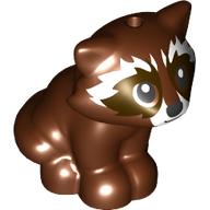 Lego Animal, Raccoon Sitting with Dark Brown Markings, White Nose print / Reddish Brown