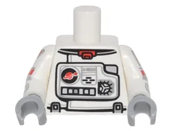 Torso Astronaut Spacesuit with Classic Space Logo, Panels and Buttons, Red Collar Pattern / White Arms with Astronaut Spacesuit Panels, Gold Classic Space Logo, Red Stripe and 4 Light Bluish Gray Lines Pattern / Light Bluish Gray Hands