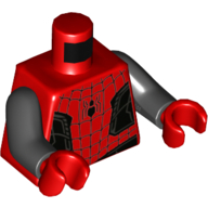 Lego Torso Black Spider-Man Logo, Black Panels and Webbing Print, Black Arms, Red Hands / Red