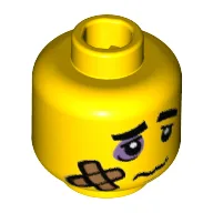 Minifig Head Clumsy Guy, Thick Eyebrows, Black Eye, Bandage, Frown / Yellow