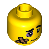 Lego Minifig Head Clumsy Guy, Thick Eyebrows, Black Eye, Bandage, Frown / Yellow