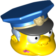 Lego Minifig Head Special, Simpsons, Chief Wiggum with Pink Doughnut Frosting Splotch on Mouth Print / Yellow