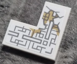 Tile 2 x 2 Corner with Light Bluish Gray Asian Geometric Design with Cracks and Dark Tan Stains Pattern Model Left Side (Sticker) - Set 76185