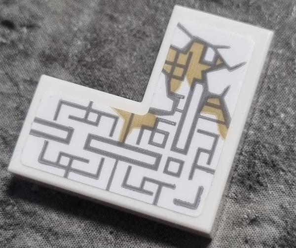 Lego Tile 2 x 2 Corner with Light Bluish Gray Asian Geometric Design with Cracks and Dark Tan Stains Pattern Model Left Side (Sticker) - Set 76185