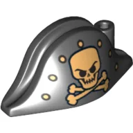 Hat Pirate Bicorne with Gold Skull, Crossbones and Dots Print / Black