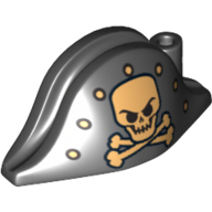 Lego Hat Pirate Bicorne with Gold Skull, Crossbones and Dots Print / Black