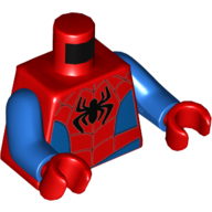 Lego Torso Bodysuit, Blue Sides and Waist, Webbing, Black Spider Print (Spider-Man), Blue Arms, Red Hands / Red