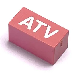 Modulex Tile 1 x 2 with White 'ATV' Print, without Internal Supports / Modulex Pink