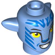 Lego Minifig Head Special, Na'vi with Yellow Eyes, Dark Blue Markings print / Medium Blue