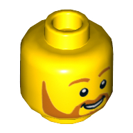 Lego Minifig Head, Orange Eyebrows and Beard, Smile / Big Smile with Raised Right Eyebrow Print / Yellow