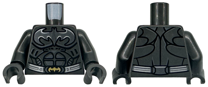 Lego Torso Batman Logo, Black Armor Contour Lines, Silver Highlights and Utility Belt with Gold Buckle Pattern / Pearl Dark Gray Arms / Pearl Dark Gray Hands