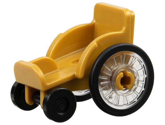 Lego Mini Doll, Utensil Wheelchair with Trans-Clear Wheelchair Wheels with Technic Pin Hole and Black Trolley Wheels (2135 / 80441pb01 / 2496)