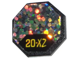 Road Sign 2 x 2 Octagon with Clip with Yellow '20-X2' on Black Background, Holographic Circles Pattern (Sticker) - Sets 5313 / 6463 / Black
