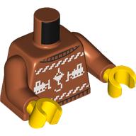 Lego Torso, Christmas Sweater, White Bulldozers, Crane Hook print, Dark Orange Arms, Yellow Hands / Dark Orange