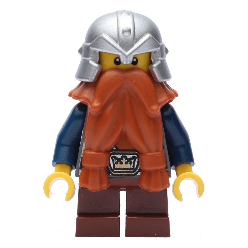 Lego Dwarf, Dark Orange Beard, Metallic Silver Helmet