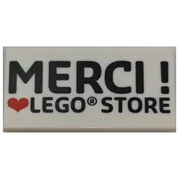 Tile 2 x 4 with 'MERCI ! heart LEGO STORE' Print / White
