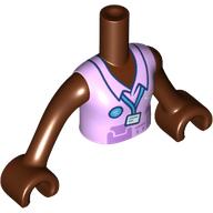Lego Minidoll Torso Girl with Lavender Shirt, ID Badge on Keychain print, Reddish Brown Arms and Hands / Reddish Brown