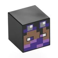 Minifig Head Special, Cube with Pixelated Medium Brown Face, Dark Purple Goggles, Dark Purple/Medium Lavender Eyes, Bandana Print / Black