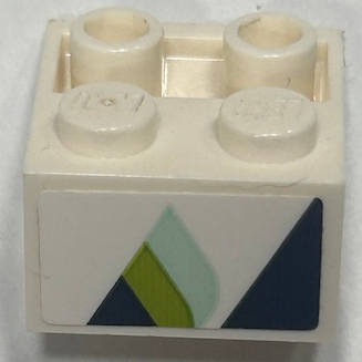 Lego Slope, Inverted 45 2 x 2 with Hollow Round Bottom Tube with Dark Blue Triangles with Lime and Light Aqua Highlights Pattern Model Left Side (Sticker) - Set 60367