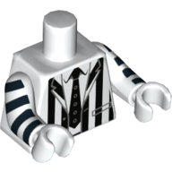 Lego Torso Suit Jacket with Black Vertical Stripes and Black Tie Print (Beetlejuice), White Arms and Hands with Black Stripes Print / White