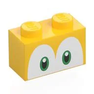 Brick 1 x 2 with Green Eyes (Koopa Troopa) Print / Yellow