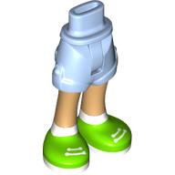 Lego Minidoll Hips and Shorts with Warm Tan Legs, Lime/White Shoes print [Thin Hinge] / Bright Light Blue