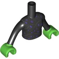 Minidoll Torso Girl with Silver/Gold Decorations Print, Black Arms, Bright Green Hands / Black