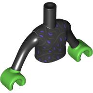 Lego Minidoll Torso with Silver/Gold Decorations print, Black Arms, Bright Green Hands / Black