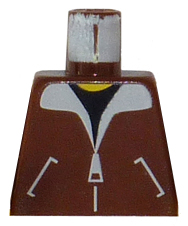 Lego Torso Bomber Jacket with White Pockets, Zipper and Collar over Black Shirt, Yellow Neck Pattern / Reddish Brown