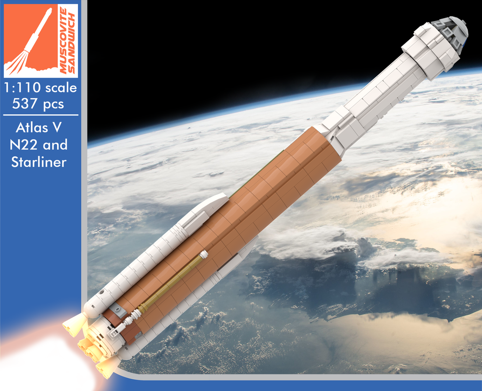 Lego ULA Atlas V N22 and Boeing Starliner [Saturn V scale]