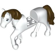 Lego Animal, Horse with Raised Leg with Dark Brown Mane, Tail, Blue Eyes print / White