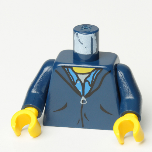 Lego Torso Jacket with Zipper and Blue Shirt Collar Print, Dark Blue Arms, Yellow Hands / Dark Blue