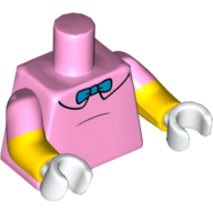 Lego Torso, Dual Molded Arms, Shirt with Black Collar Outline and Blue Bow Tie Print, Bright Pink Sleeves Pattern, Yellow Arms, White Hands / Bright Pink