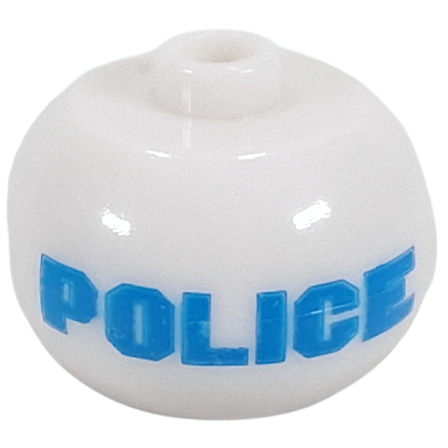 Lego Pen Bead, Round Orb with Light Blue 'POLICE' Print / White
