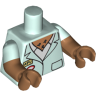 Lego Torso, Dual Molded Arms, Jacket with ID Badge over White Shirt Print, Light Aqua Sleeves Pattern, Medium Nougat Arms and Hands / Light Aqua