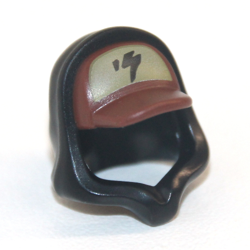 Lego Hood over Cap, Reddish Brown Cap Pattern, Dark Tan Front with Black Symbol Print