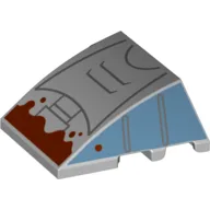 Brick Wedged, Curved 4 x 3 No Studs with Sand Blue Sides, Dark Bluish Grey Armour, Dark Red Stains Print / Light Bluish Gray