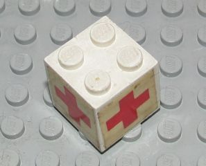 Lego Stickered Assembly 2 x 2 x 1 2/3 with Red Cross Pattern on Four Sides (Stickers) - Set 6364
