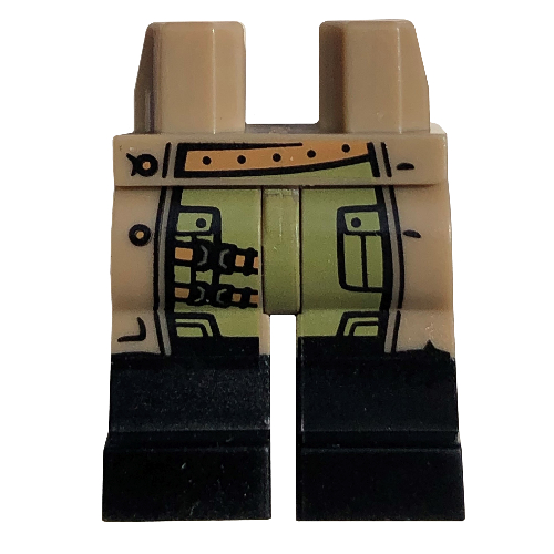 Lego Hips with Dark Tan Legs and Black Boots Pattern with Jacket / Coat, Pockets, Belt Print / Dark Tan