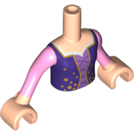 Lego Minidoll Torso Girl with Dark Purple Dress, Pink Under Shirt, Black Laces, Pearl Gold Circles Print / Light Nougat